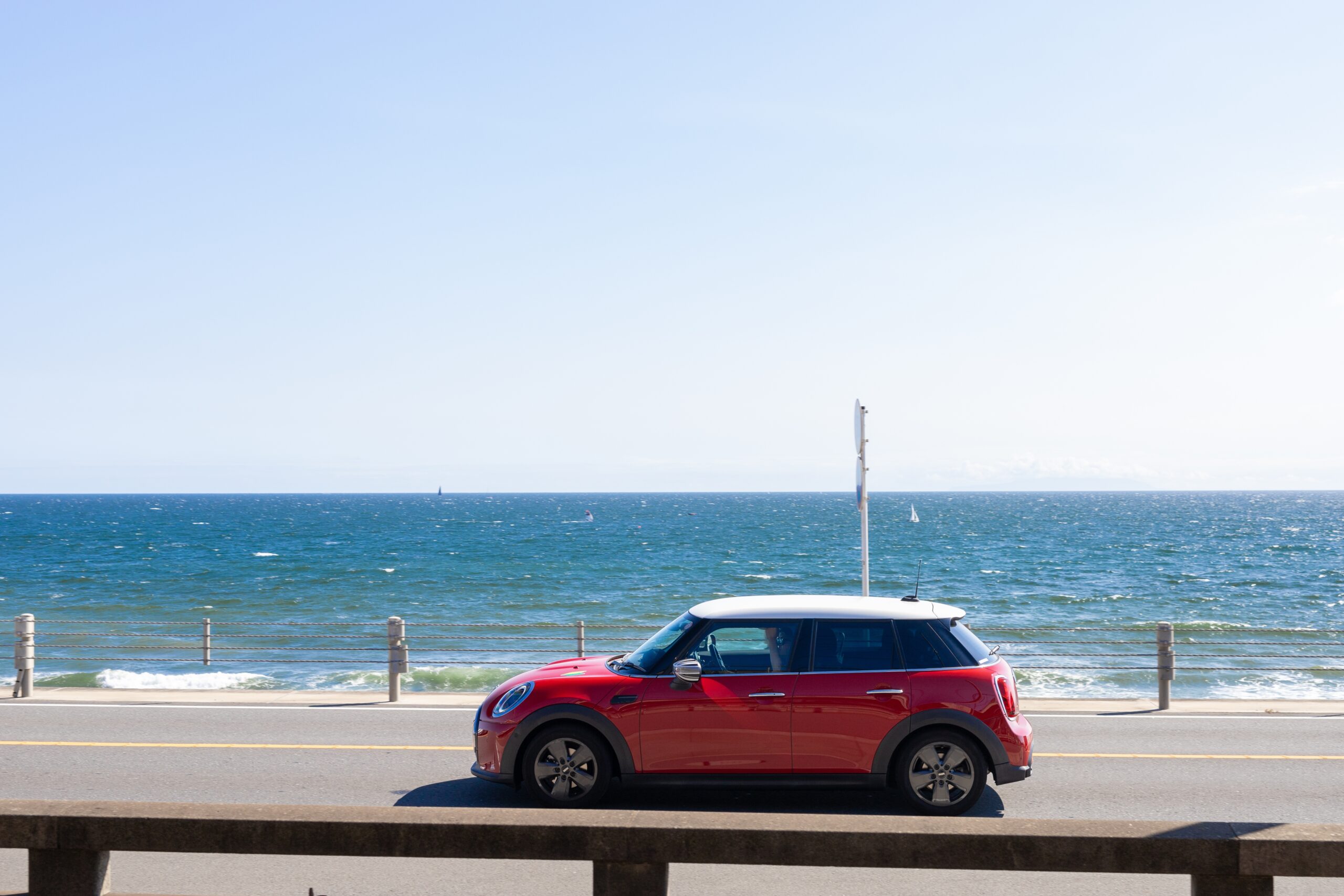 Mini cooper on ocean front road