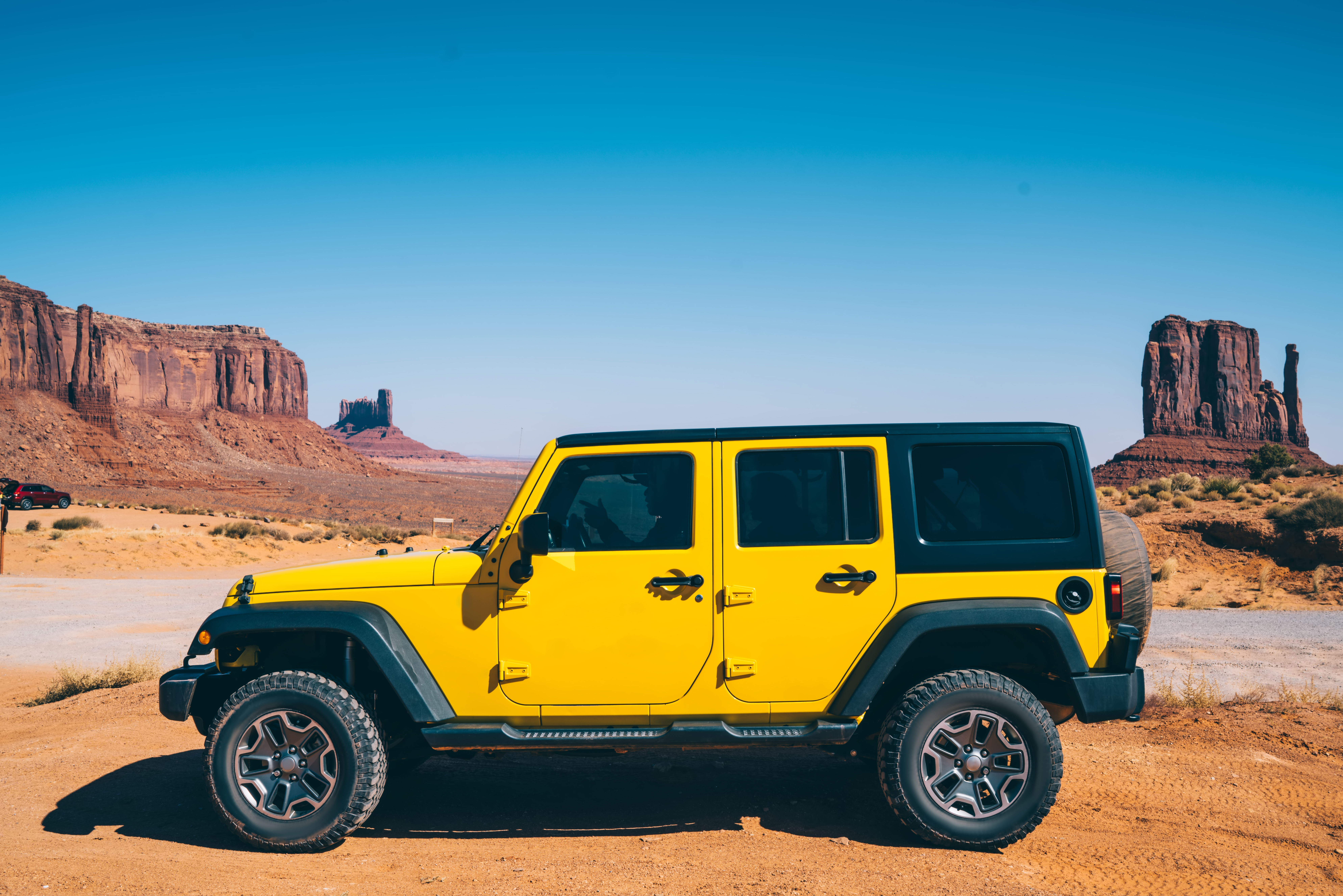 Yellow car in Monument Valley